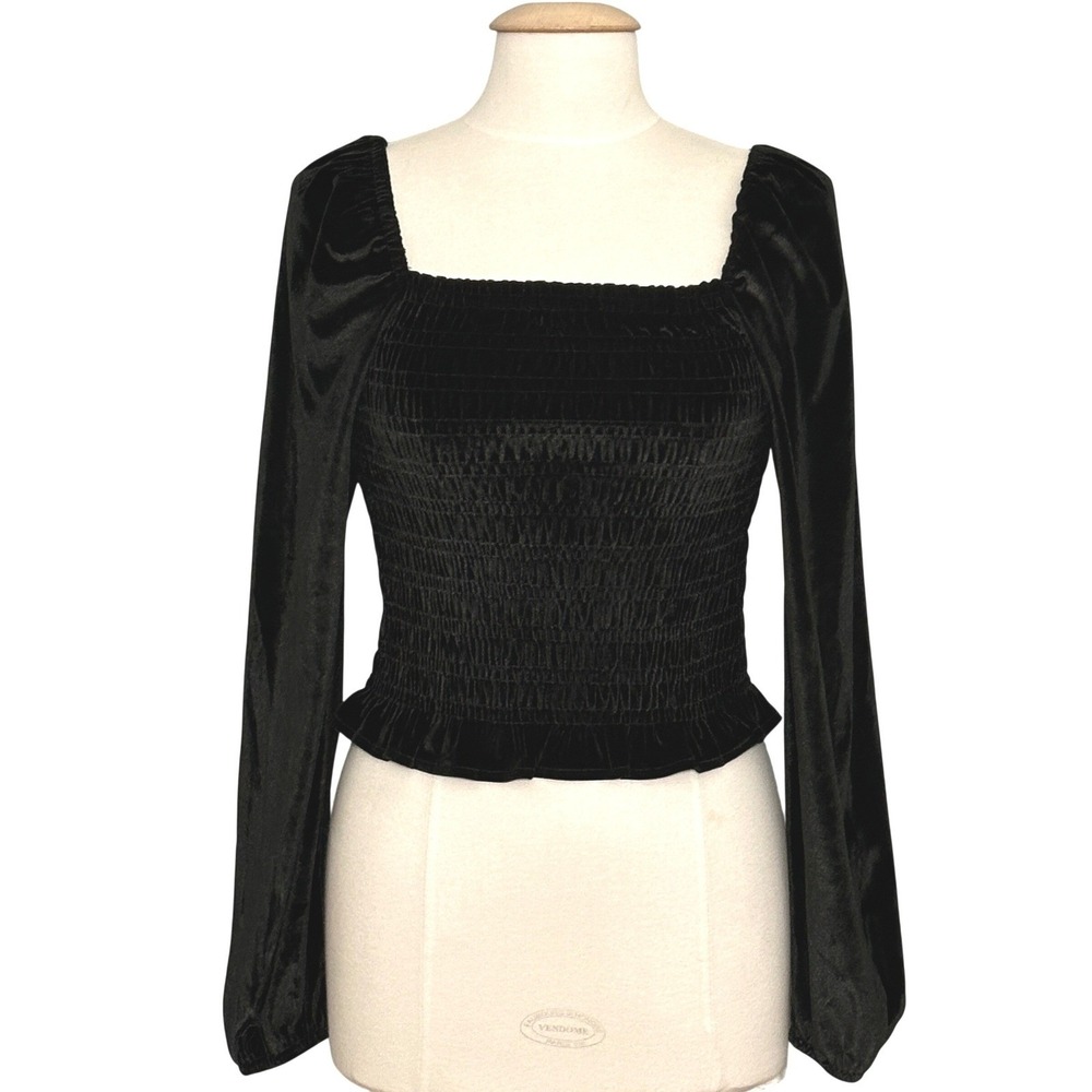Whimsigoth Regency Black Velvet Smocked Top M Steampunk Coquette Emo Witchy